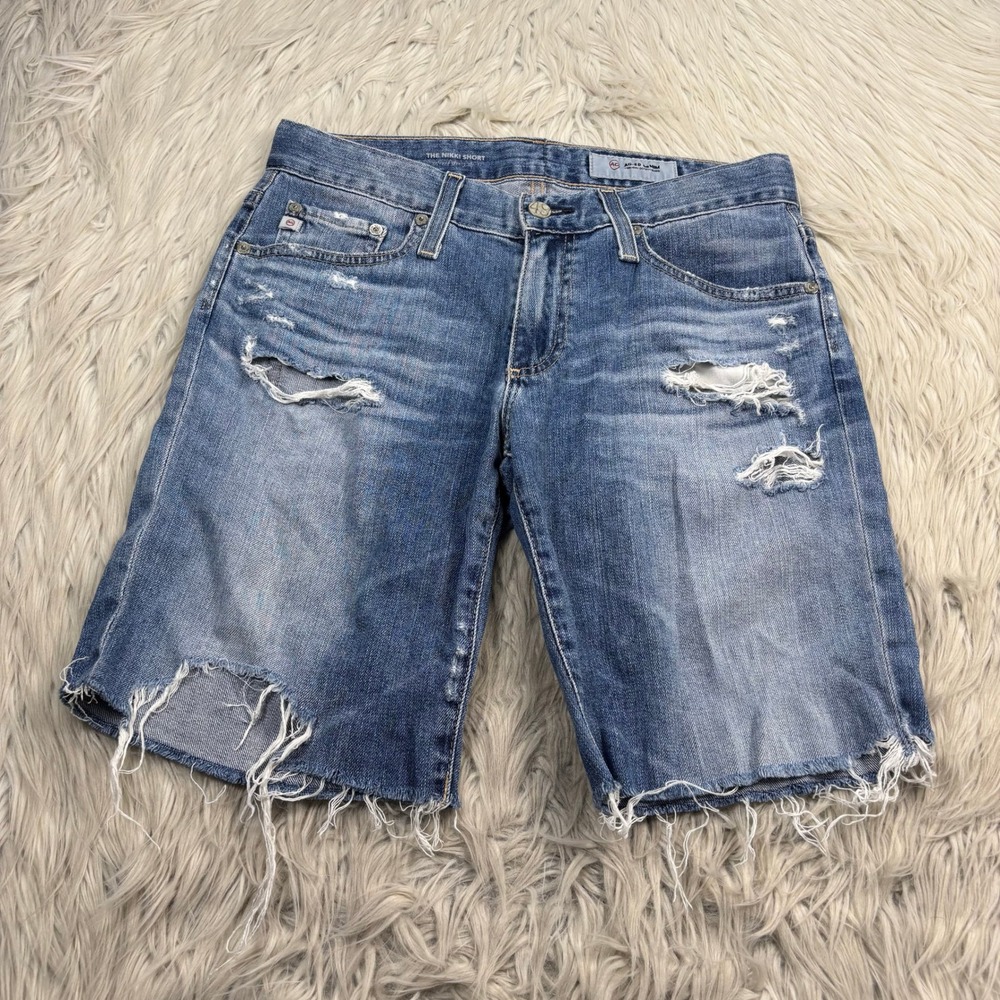 AG Adriano Goldschmied Women's 26 Distressed Nikki Bermuda Shorts Beach Boho